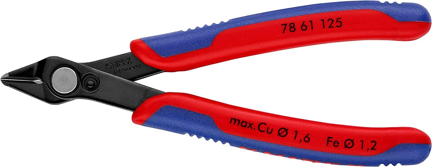 KNIPEX Electronic Super Knips Electronics Diagonal Cutter, 125mm, Soft Wire (Copper) to 1.6 mm, Medium Hard Wire to 1.2mm, 78 61 125