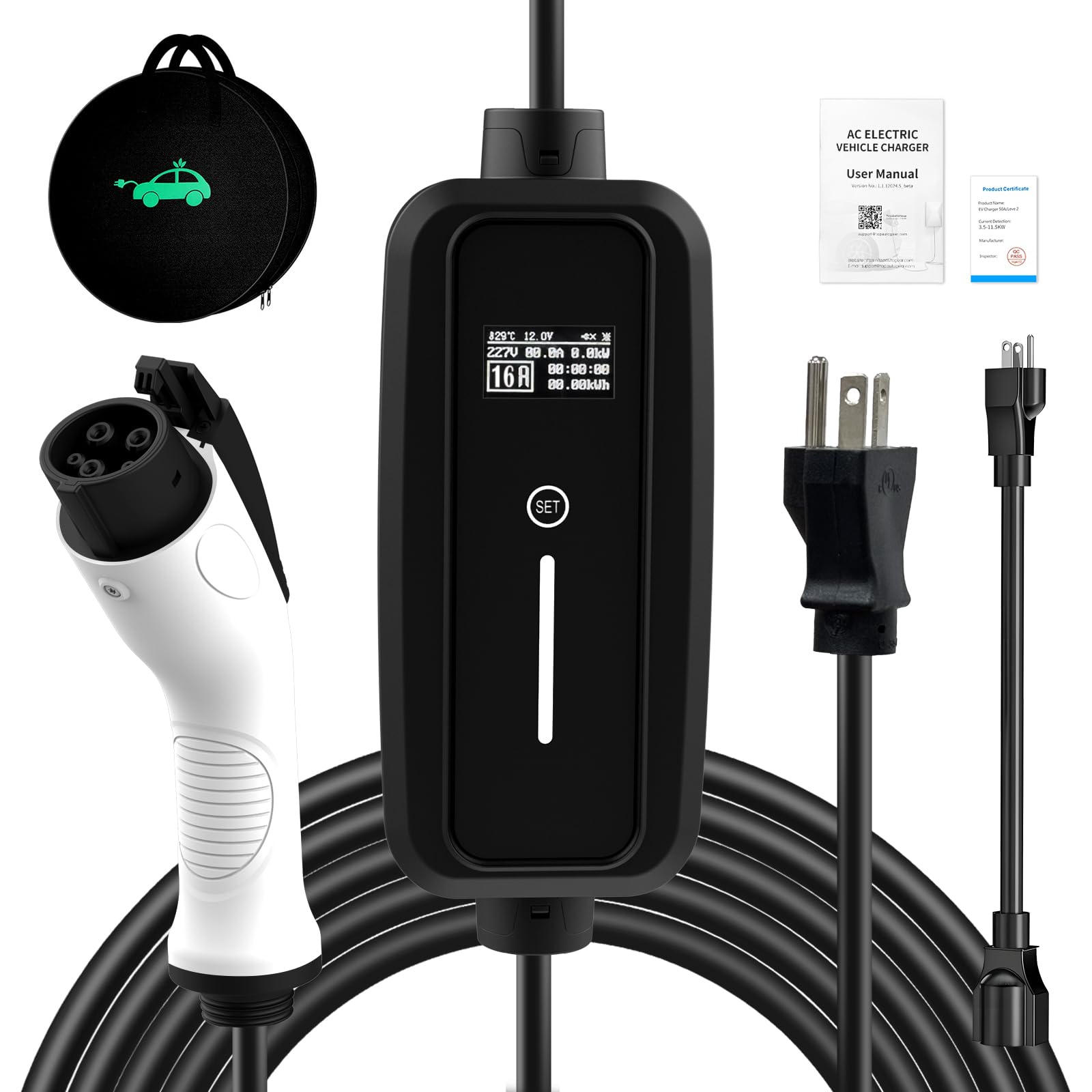 Photo 1 of SubSun Portable EV Charger with NEMA 6-20 Plug, J1772 Electric Vehicle,16Amp,Adjustable Current/Delay Charging for 220V Level 1 Level 2 Car Charge (with NEMA 5-15 Adapter)