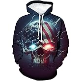 LAOLIUSN Men's Lightning Skull Hoodie Patriotic Theme Sweatshirt American Flag Graphic Pullover