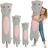 Long Cat Plush Toy – Ultra Soft Cat Plush Pillow Stuffed Animal for Kids & Adults, Kawaii Kitty Body Pillow, Cute Plushie Gift for Kids Girlfriend (Gray, Round Eyes, 60cm/23.62inch)