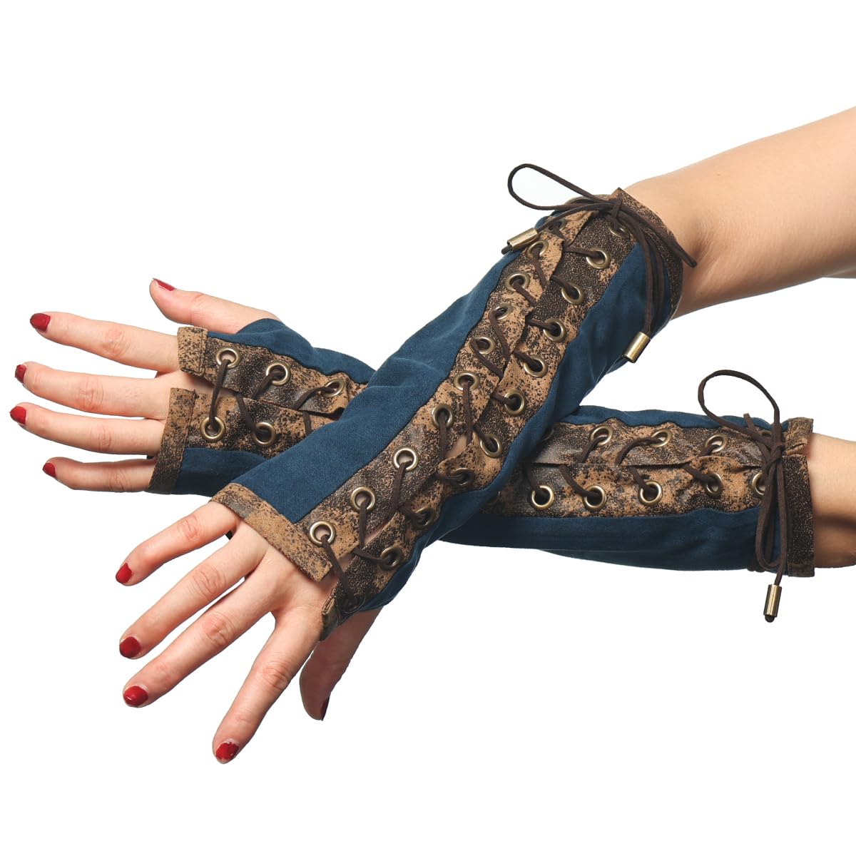 BPURB 1 Pair Women's Steampunk Fingerless Gloves Elbow Lace Up Gloves for Halloween Costume Cosplay Party
