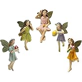 KOCNYDEY Garden Miniatures Fairies Mini Garden Figurine Set Fairies Statues Without a Stick for Outdoor Garden Yard Lawn Home Decor Lovely Resin Fairy Angel Accessories (5 Pieces)