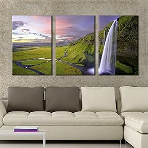 3 Panel Canvas Wall Art - Majestic Natural Landscape Triptych Canvas - Long Exposure of Waterfall Near Valley - Giclee Print Gallery Wrap Modern Home Art Ready to Hang - 16"x24" x 3 Panels