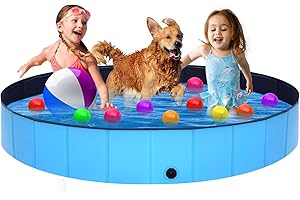 STUDESK Foldable Dog Pool - 63" x 12" Anti-Slip Portable Dog Swimming Pool, Hard Plastic Collapsible Kiddie Pool for Outdoor and Indoor for Pets Dogs Cats and Kids
