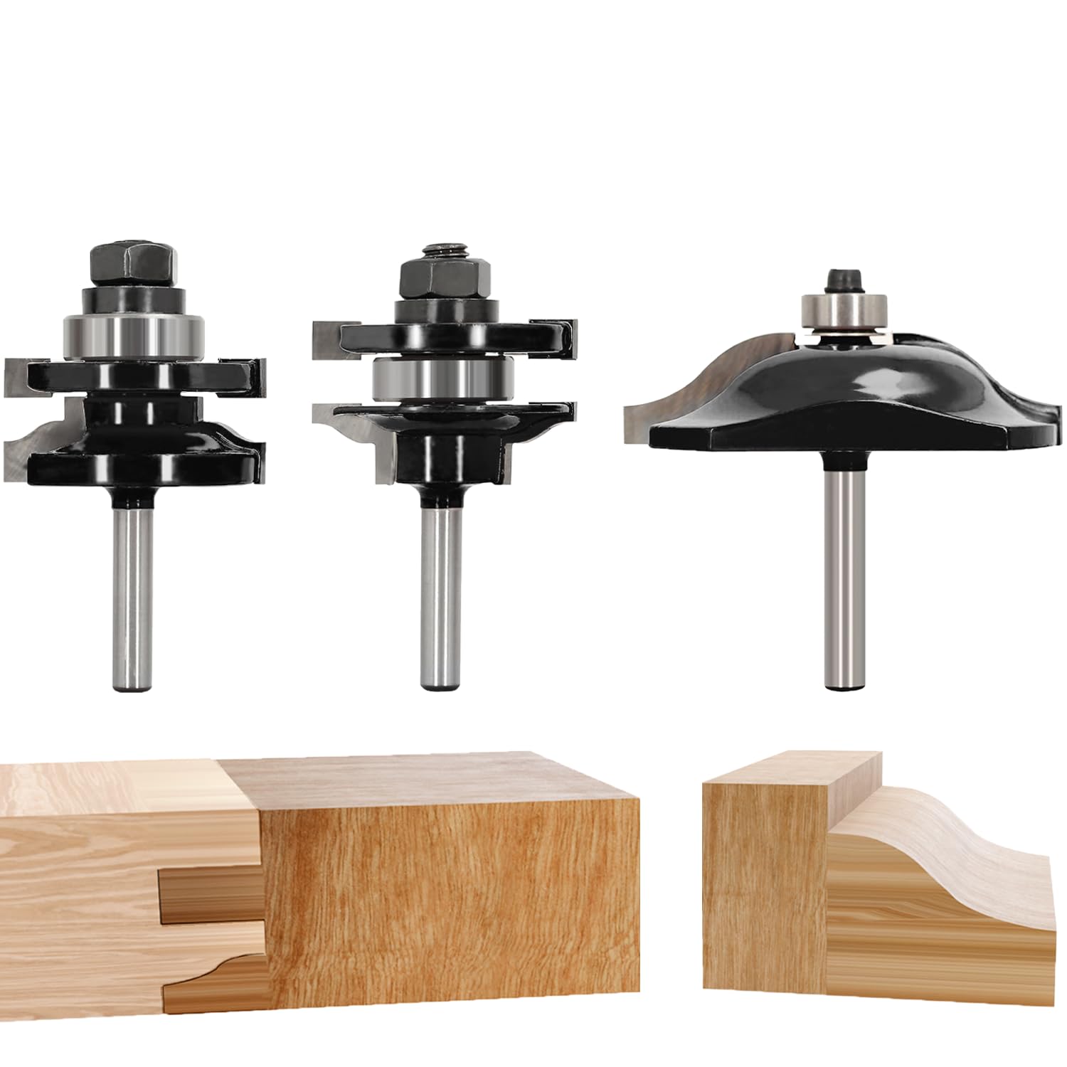 Akylin Ogee Rail and Stile Router Bits,3PCS Router Bit Set 1/4 Inch Shank,Raised Panel Cabinet Door Making Router Bits for Woodworking,Door&Window Project