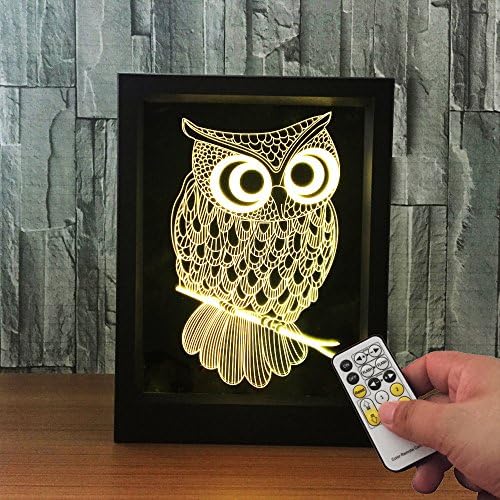 Night Owl Photo Frame 3D LED Illusion Lamp Stunning Visual Three-Dimensional Effect 7 Colors Changing Remote Control Table Desk Night Light Christmas Prank Kids Gifts