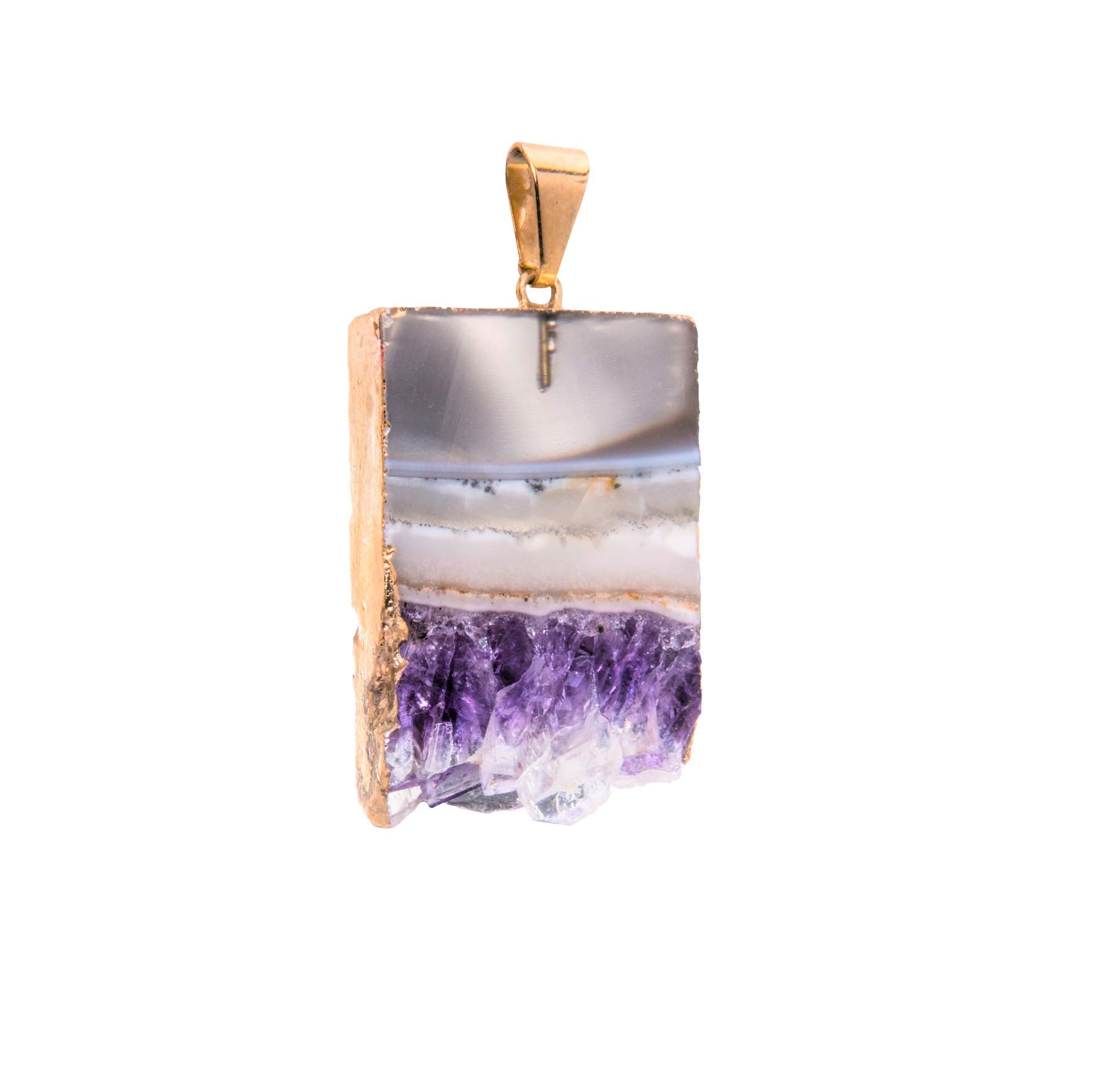 'Body Mind And Soul' Brazilian Amethyst Gold Filled Earrings And Gold Plated Amethyst Slice Pendant (choice of) Genuine Natural Stone (Amethyst Slice Pendant (Gold Plated))
