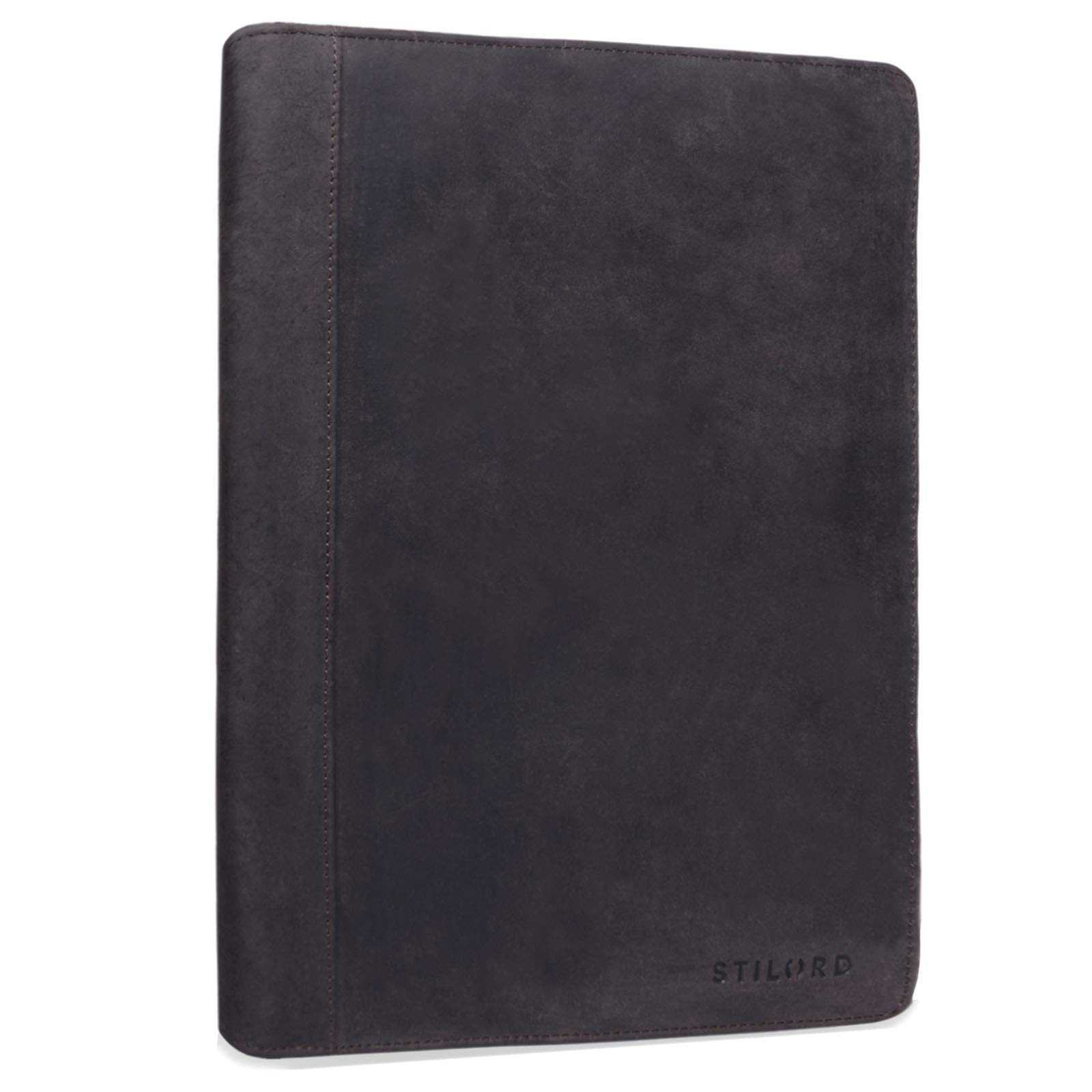 STILORD 'Julius' Vintage Conference Folder A4 Leather Brown Portfolio Document Folder Sophisticated Vintage Design fit for 12 inch Tablets Genuine Leather, Colour:Dark - Brown