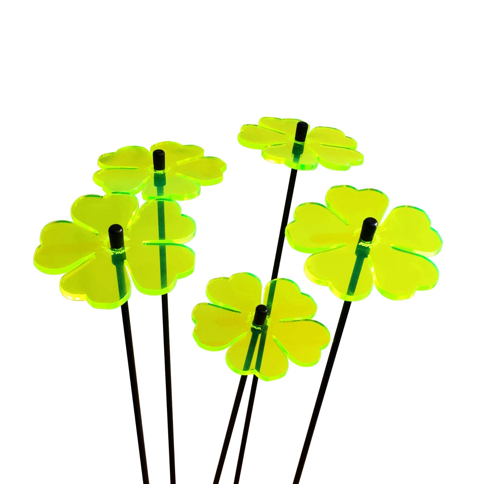 Sun Catcher Garden Decor Glowing Double Blossoms Ornaments Set of 5 Garden Stakes 25cm/9.8 inches high Indoor Outdoor Yard Gardeners Gift, Colour:fluorescent Green