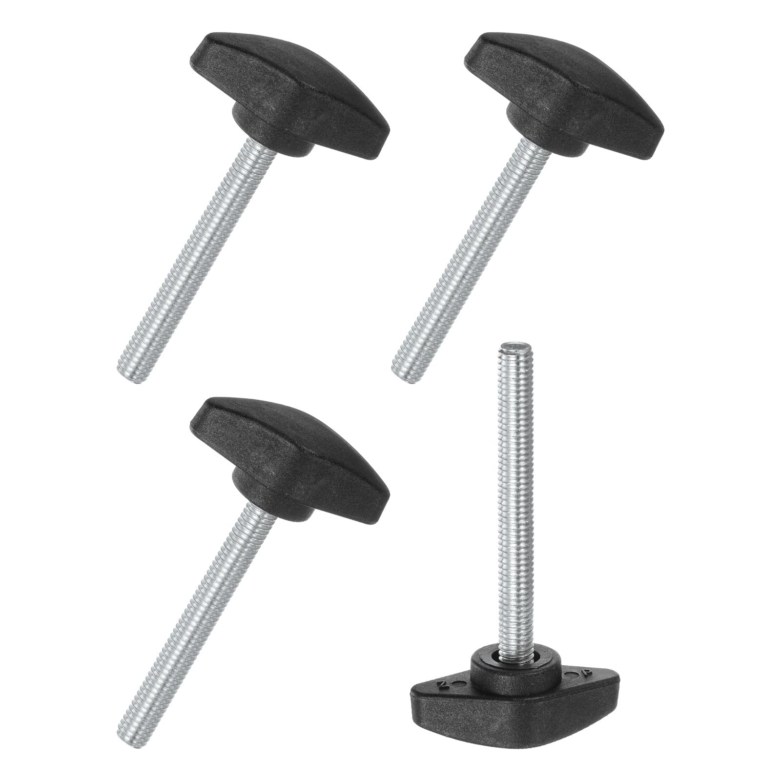 M METERXITY 4-Pack Thumb Screws, M6x55mm Tee Wing Knobs, Plastic T Handles Clamping Knob for Woodworking/Machinery/Equipment, Tightening Thread Thumbscrew [Black] — image 1