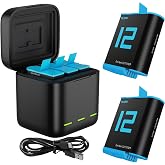 TELESIN 2 Batteries + Triple-Slot Charger for GoPro Hero 12/11/10/9 | Compact USB-C charging case | Charge and store batteries together | Ideal for travel and longer shooting days