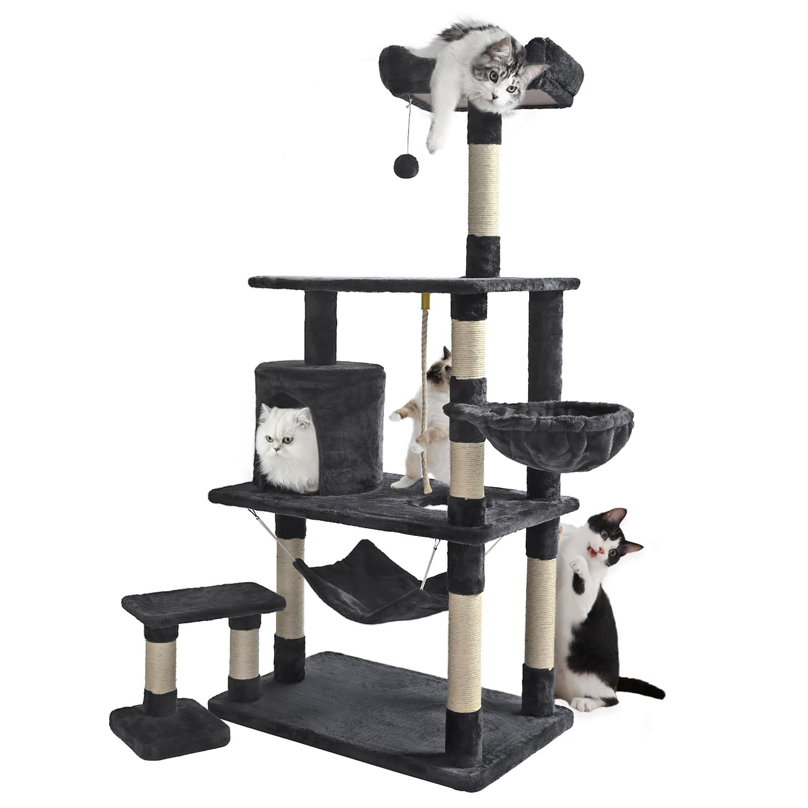 Photo 1 of ABCPET Cat Tree, Multi-Level 62 Inches Cat Tree for Large Cat with Condo,Soft Hammock,Sisal Scratching Posts,Dangling Ball and Extended Platform Play House for Indoor Cats,Dark Grey