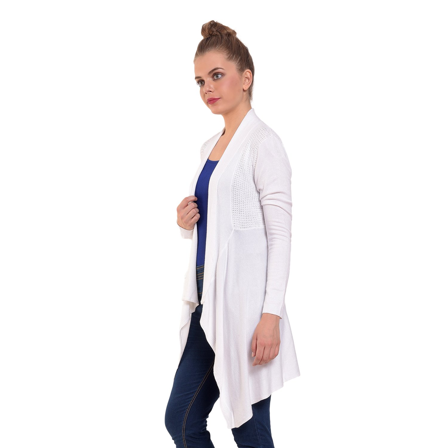 mansicollections white high-lo hem cardigan for women