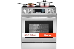 VEVOR 30in Electric Range Oven, 4.8Cu. Ft. Capacity Compact Freestanding Oven, Stainless Steel Kitchen Stove, with 5 Burners, Self-Cleaning, Air Fry, Easy Reach Racks, Storage Drawer(No Power Cord)