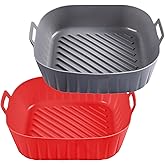 Golden Associate Silicone Liners Square for 8 to 8.5 In Air Fryer, 2 Pcs Non-stick Food-grade Reusable Silicone Pot Baking Tr
