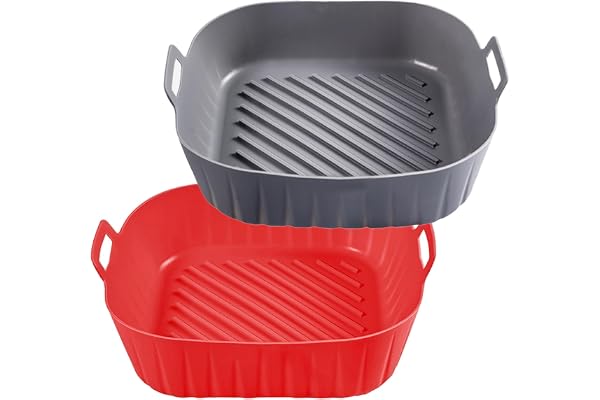 Golden Associate Silicone Liners Square for 8 to 8.5 In Air Fryer, 2 Pcs Non-stick Food-grade Reusable Silicone Pot Baking Tr