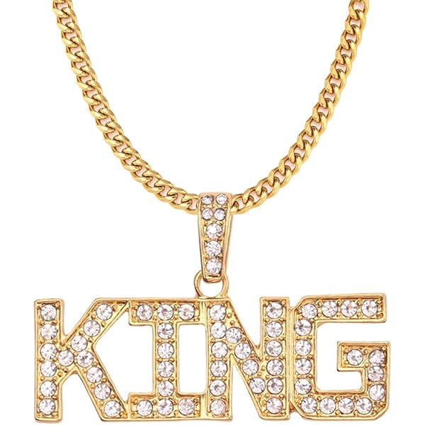 JKJF Crown King Pendant Necklace Bling Hip Hop King Necklace