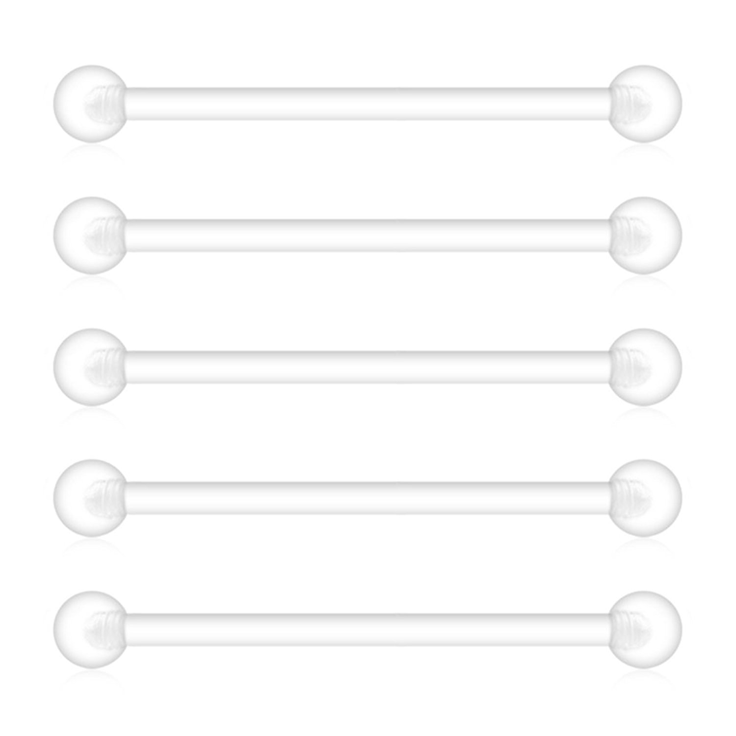 Briana Williams 5pcs Clear Industrial Barbell 14G Flexible Plastic Industrial Bars Piercing Retainer 32/35/38mm