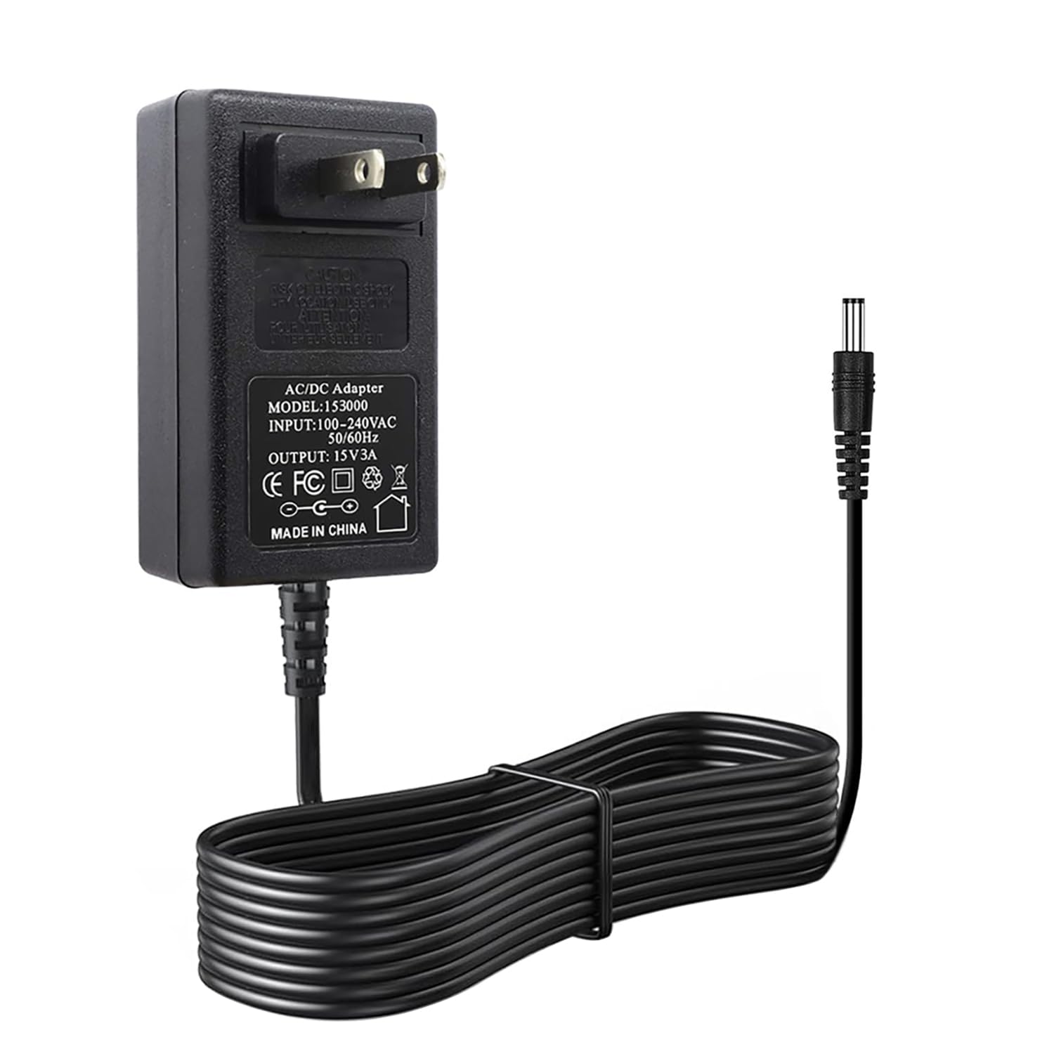 Photo 1 of 15V 3A 6FT Power Supply Adapter Charger Cable (Input AC 100V-240V, Output DC 15 Volt 3 Amp 45 Watt) Adapter Transformer Converter DC 5.5mm x 2.1mm & 2.5mm