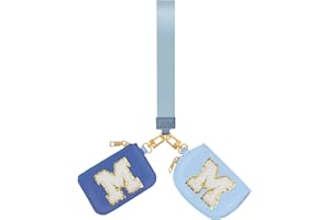ARIKJ Initial Wristlet Wallets for Women,Monogrammed Wristlet Dual Pouch Wristlet Portable Coin Purse,Mini Detachable Card Purse(M, Blue)