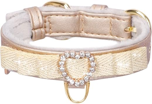 Amazon 猫 首輪 犬 首輪 Colorlife 軽量 可愛い 猫 小型犬用首輪 ハート型 キラキラ Puレザー 小動物 ペット用品 調節可能 S ゴールド Petshome ベーシック首輪 通販