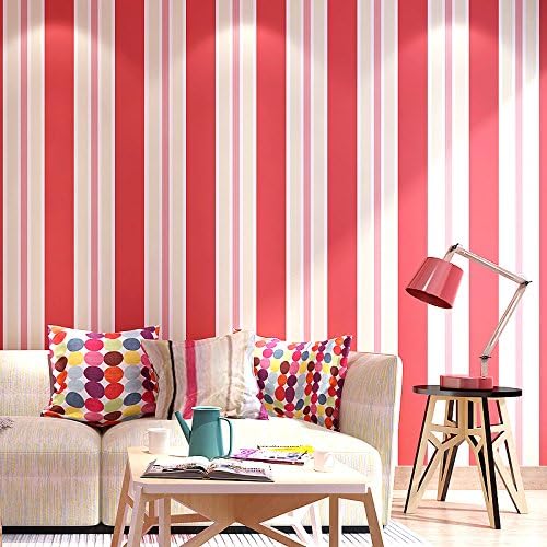 Lzhenjiang wallpaper Non-Self Adhesive White And Red Purple Vertical Stripes Wallpaper Beauty Children'S Bedroom Wallpaper Living Room Tv Wall, Color,