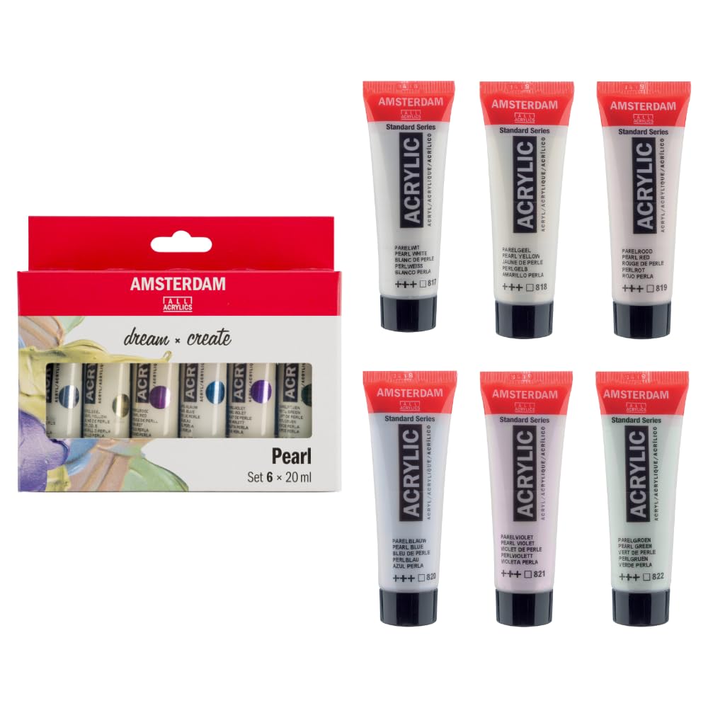 Amsterdam Standard Series Acrylic Paint Set | Pearl Set (6 x 20 ml Tubes) | 6 Shiny Pearlescent Colors | Special Effect Paint