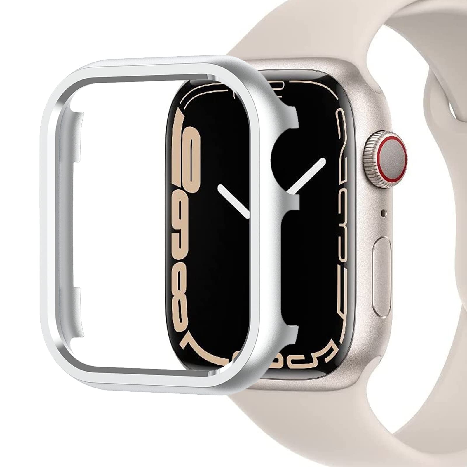 Miimall Case Compatible with Apple Watch Series 9/Series 8/Series 7 41mm 45mm, Aluminum Alloy Metal Frame Protective Cover Ultra-Thin All-Around Bumper Protective Case for Apple Watch 41mm-Silver