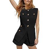 Tankaneo Womens 2 Piece Outfits Casual Suit Sets Sleeveless Button Down Blazer Vest Shorts Office Business Matching Set