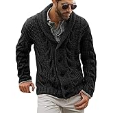 Mens Shawl Collar Cardigan Sweater Cable Knit Button Chunky Long Sleeve Winter Fisherman Casual Cardigans