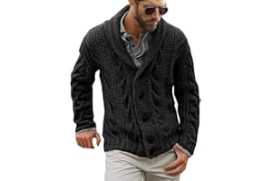 KARLYWINDOW Mens Cable Knit Cardigan Sweater Shawl Collar Loose Fit Long Sleeve Casual Cardigans