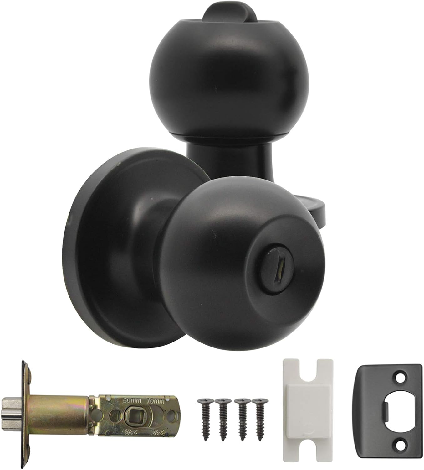 Probrico Privacy Keyless Lock Set Stainless Steel Interior Door Knobs for Bedroom Round Black