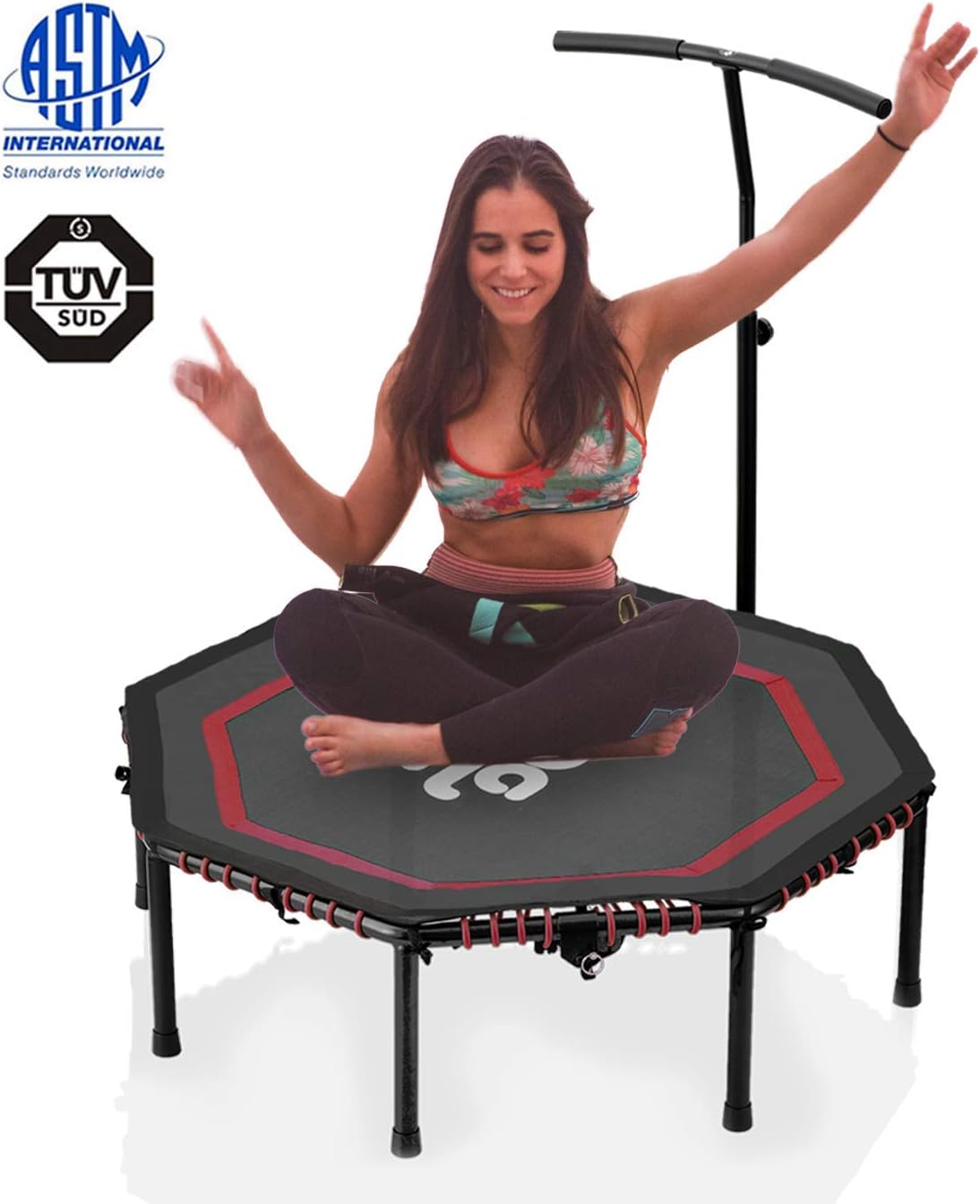 Newbona Rebounders Mini Trampolines for Adults- 48" Foldable&Silent Indoor Trampolines with Adjustable Handrail,Load 265lbs