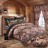 20 Lakes Woodland Hunter Camo Comforter, Sheet, & Pillowcase Set (Queen, Pink & Black)