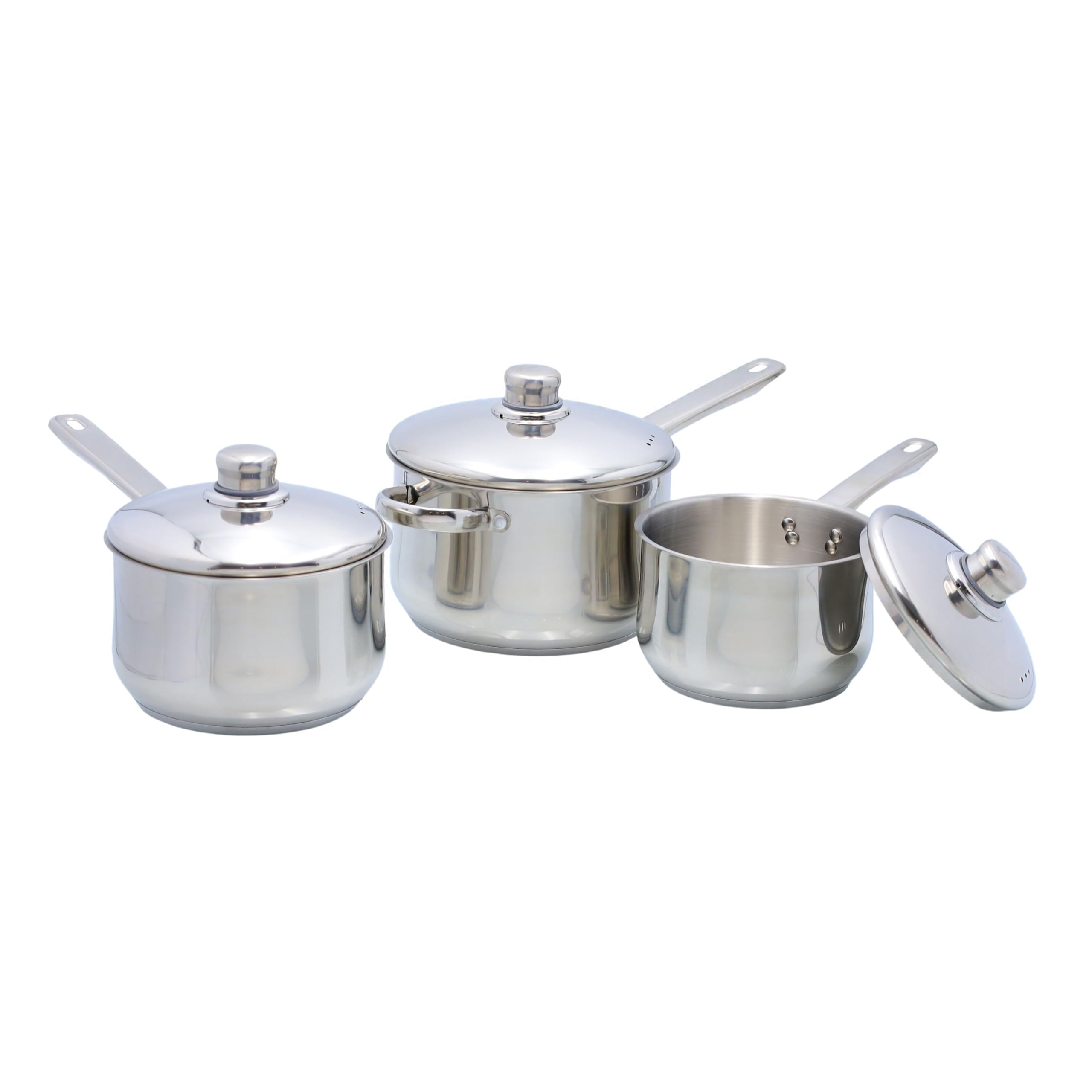 Buckingham 3 Piece Deep Saucepan Set with Lid Stainless Steel Cookware Pan Pot Set Premium Quality Induction Compatible