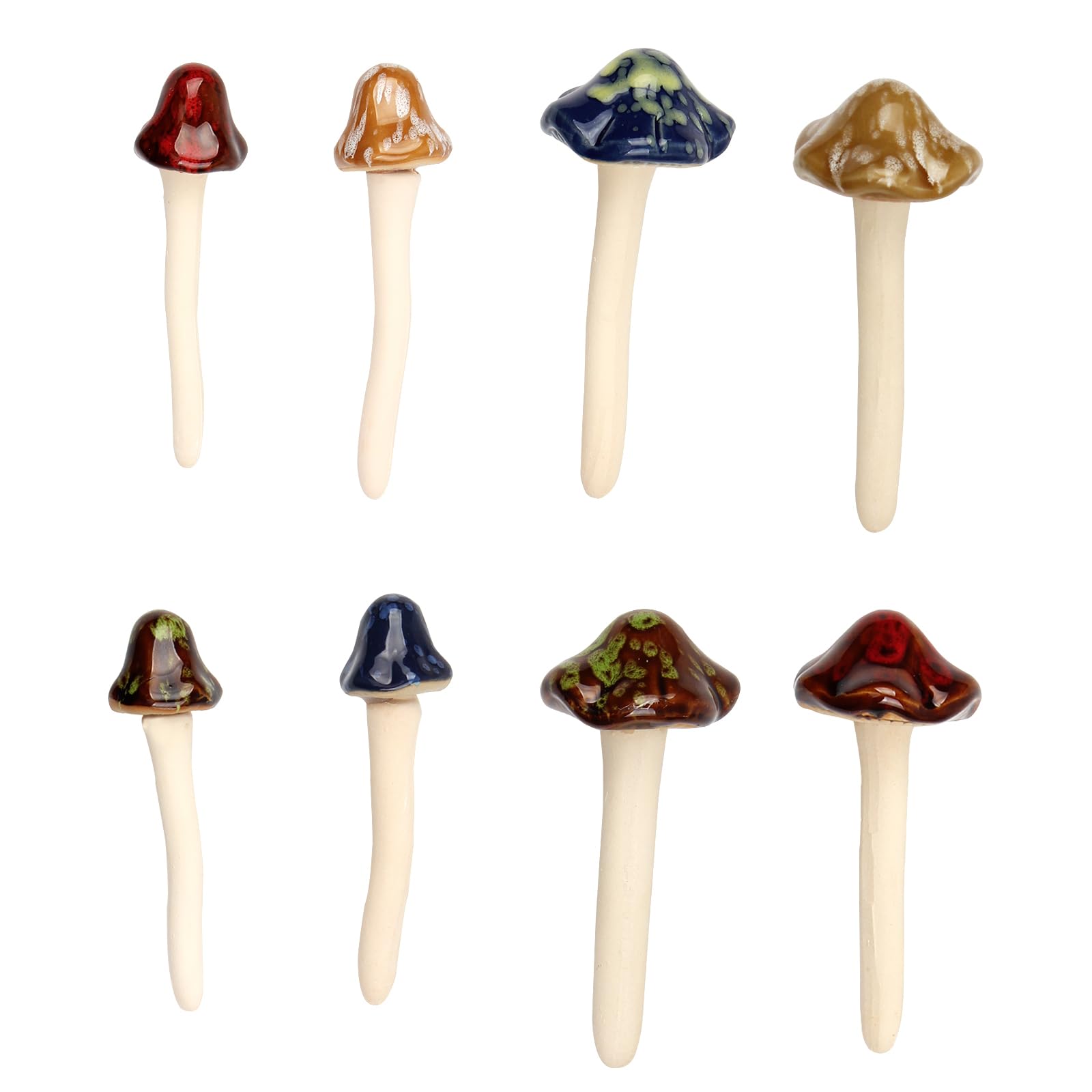 Suerhatcon Pack of 8 Ceramic Mushroom Decoration Colourful Garden Mushroom Ornament for Garden Flower Pot Plants Decoration