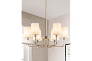 Yunnix 8-Light Champagne Bronze Chandelier - Champagne Gold Chandelier for Dining Room with Linen Shades - No Assembly Requir
