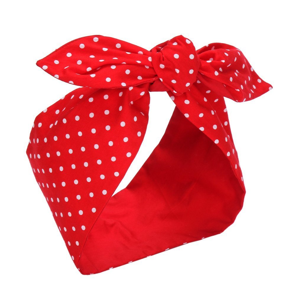 Sea Team Cotton Headband Bows Red with White Polka Dots Double Wide Headwrap Cotton Head Band : Beauty