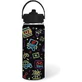 Gamer Water Bottle for Kids Boys 18 oz Kids Insulated Water Bottle with Straw, Back to School Gifts Gaming Cup for Teen Boys Gamer Christmas Birthday Travel Stainless Steel Leak Proof Sport Waters Cup