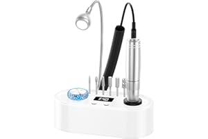 PULENADRI Electric Nail Drill Machine, 40000RPM Professional Efile Nail Drill Kit for Gel Acrylic Nails,High Speed Low Vibration Low Heat Nail Grinding with LED Light, 7 Bits, F/R Rotation, LCD Screen (White)