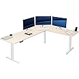 VIVO Electric Corner L-Shaped 84 x 63 in Standing Desk, Memory Height Adjustment, Light Wood Top White Frame, DESK-E3CTWC-84