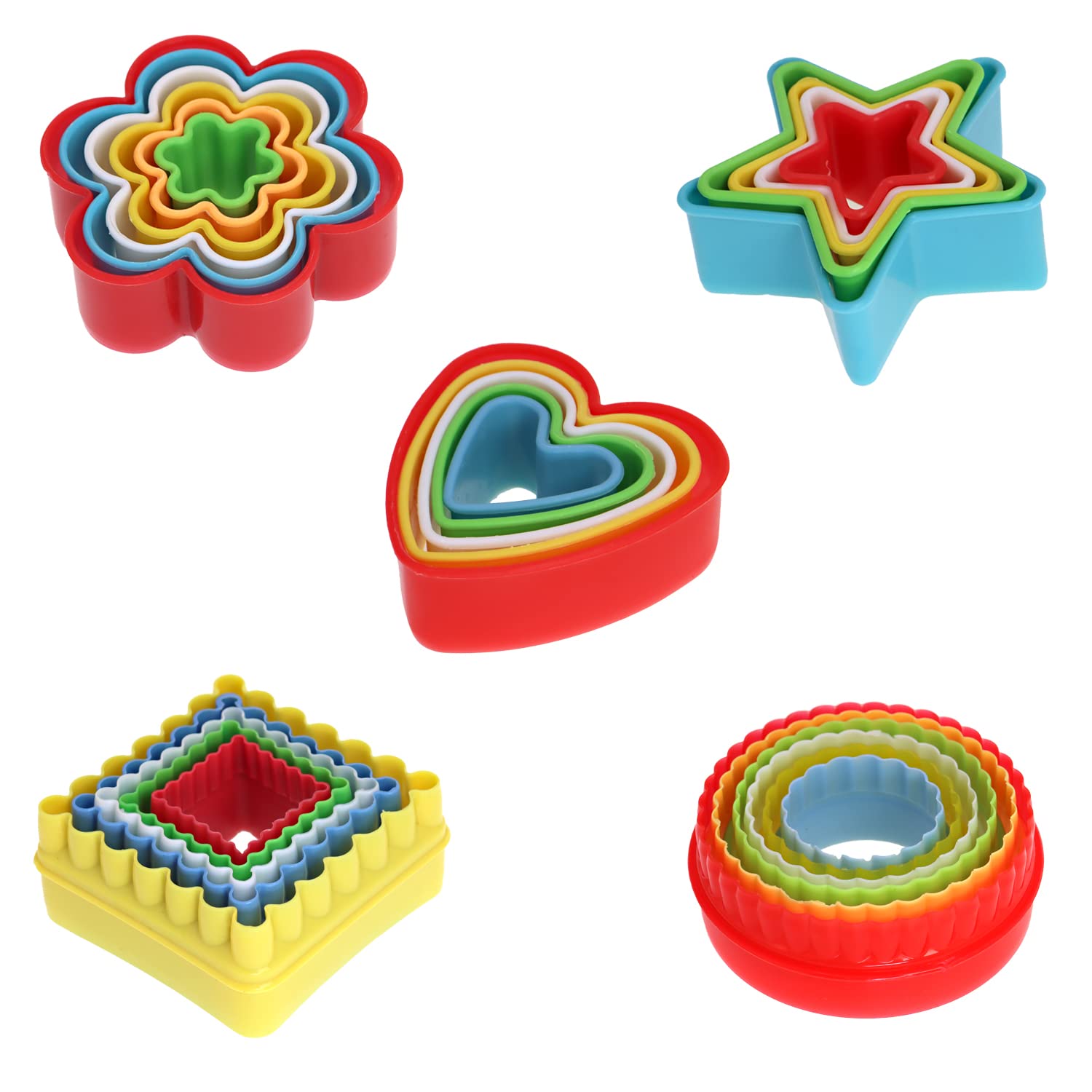 DBOO 5 Set Cookie Cutters Shapes - Round, Love, Star, Square, and Flower Biscuit Cutter Set for Fun Time with Kids