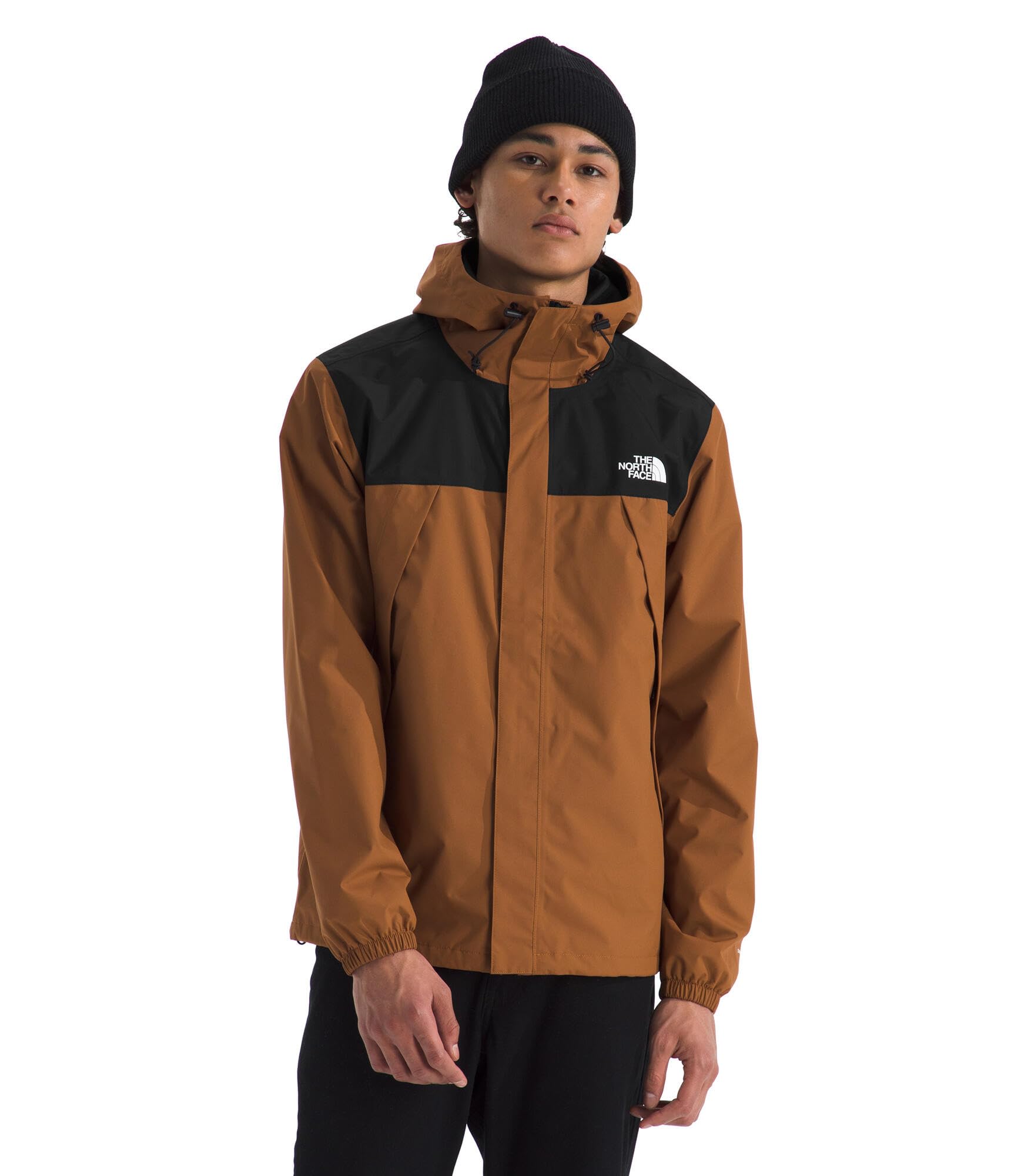 The North Face Men's Antora Jacket (Standard & Big Size) - Waterproof & Windproof Rain Coat, Secure Zip Hand Pockets, Burnt Umber/TNF Black, Small Image