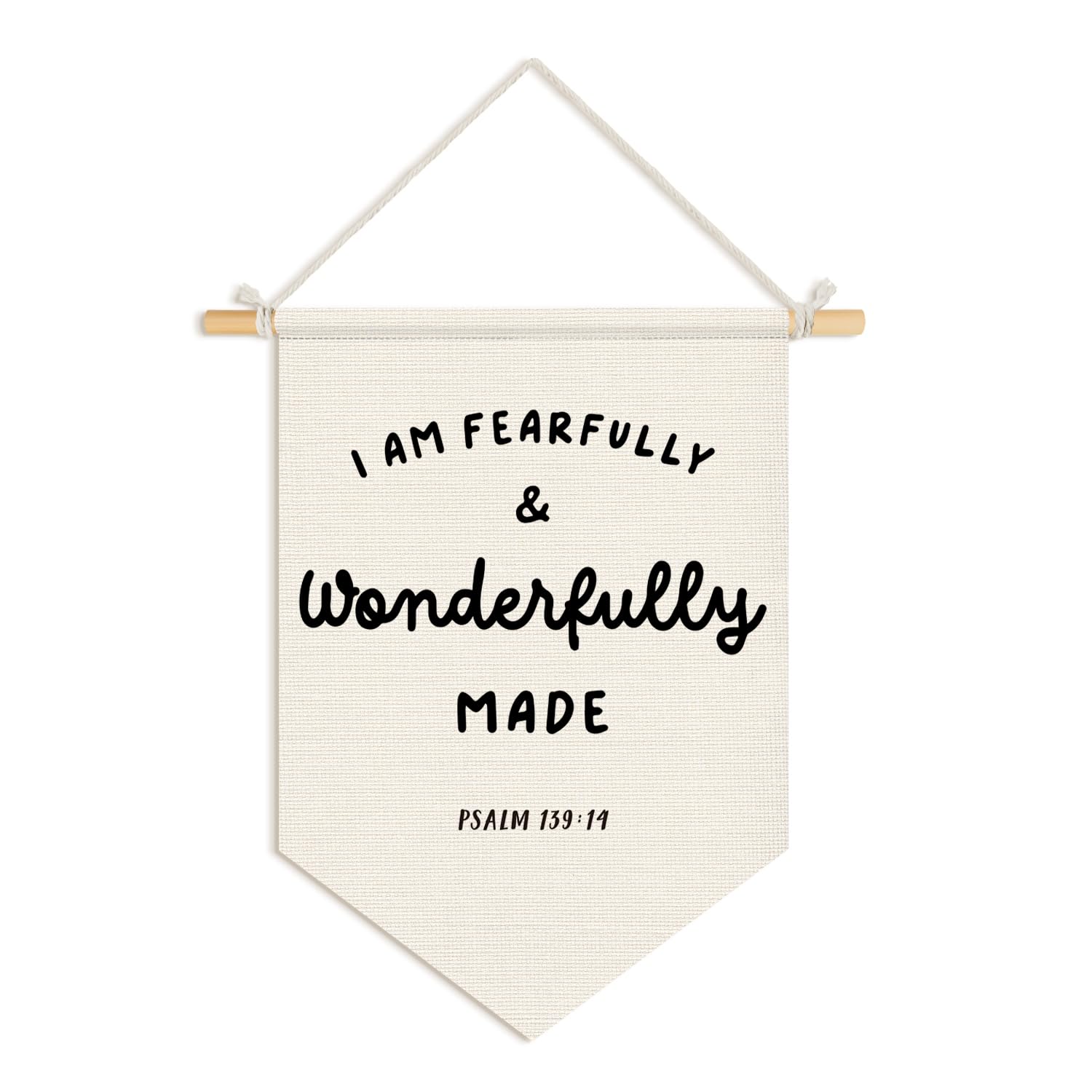Photo 1 of Wheatwin Christian Nursery Decor, I Am Fearfully and Wonderfully Made Wall Hanging Pennant Flag Banner, Bible Verse Wall Decor for Kids Nursery Toddler Room Bedroom Playroom 15x11 Inch