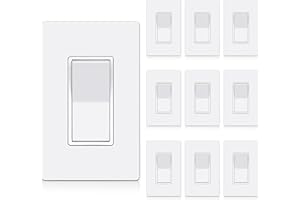 [10 Pack] BESTTEN Single Pole Decorator Wall Light Switch, 15A 120/277V, On/Off Rocker Paddle Interrupter, Screwless Wallplat
