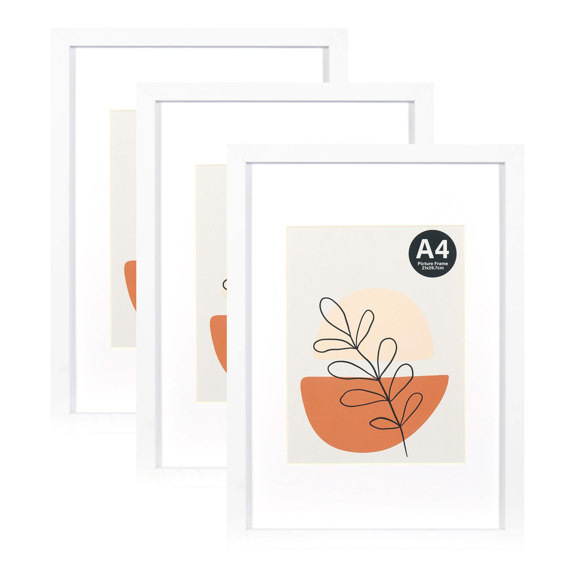 KAIWIN Picture Frame White A4(21x30cm) set of 3-15x20cm with Mat, photo frame with acrylic glass for hanging and standing, for photos, posters, puzzles| poster frame | a4 picture frame