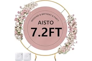 AISTO Round Backdrop Stand 7.2FT Arch Balloon Golden Metal Circle Garland Frame with Base for Wedding Arches Birthday Party Baby Shower Graduation Decoratio