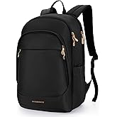 LIGHT FLIGHT Travel Backpack for Women, 15.6 Inch Laptop Backpack with USB Charging Hole, Water Resistant College Bookbag, Large Capacity Black Computer Backpacks for Work, Black