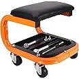 awagas Heavy Duty Rolling Creeper Garage Shop Seat Rolling Garage Stool Big Padded Mechanic Seat Mechanics Stool with Segmented Tool Tray Storage and 4 Rubber Swivel Casters - 400 lbs Capacity