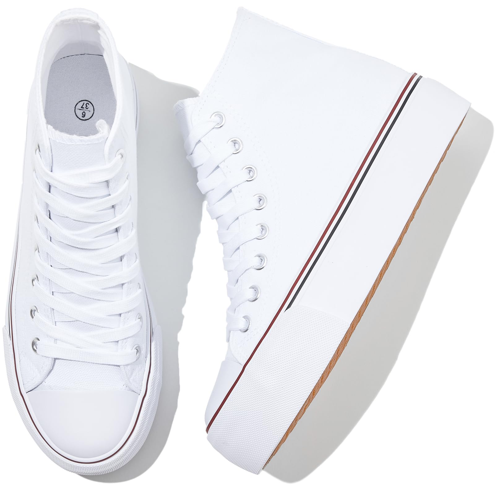 Photo 1 of Waluzs Platform Sneakers for Women Womens Fashion High Top Sneakers Women's Canvas Platform Shoes Casual Lace Up Tennis Shoes(White.US7